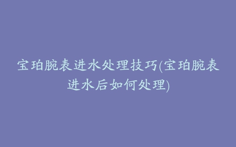 宝珀腕表进水处理技巧(宝珀腕表进水后如何处理)