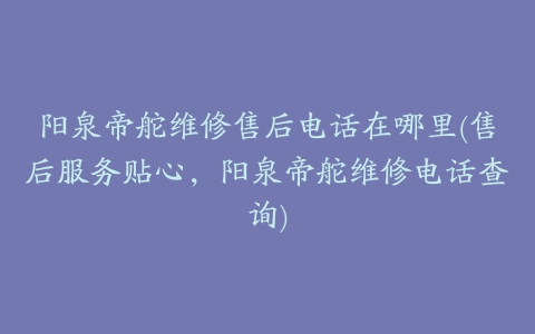 阳泉帝舵维修售后电话在哪里(售后服务贴心，阳泉帝舵维修电话查询)