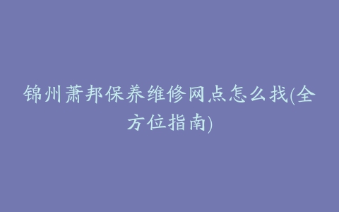 锦州萧邦保养维修网点怎么找(全方位指南)