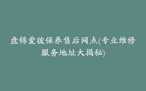 盘锦爱彼保养售后网点(专业维修服务地址大揭秘)